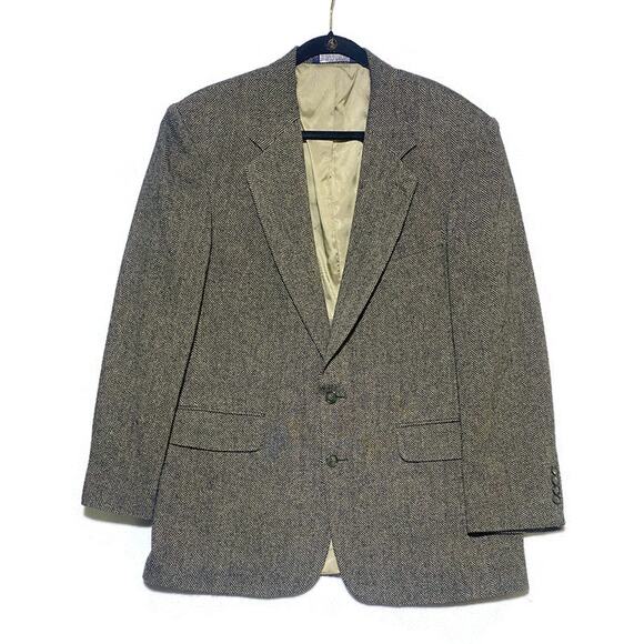 Lands End Blazer Jacket Men's Size 42L Black Brown Stripes Wood and Lambswool - Picture 1 of 10